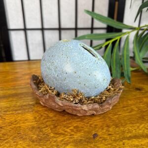 Vintage Studio Pottery Egg Piggy Bank 1990's Handmade Signed Farmhouse Style